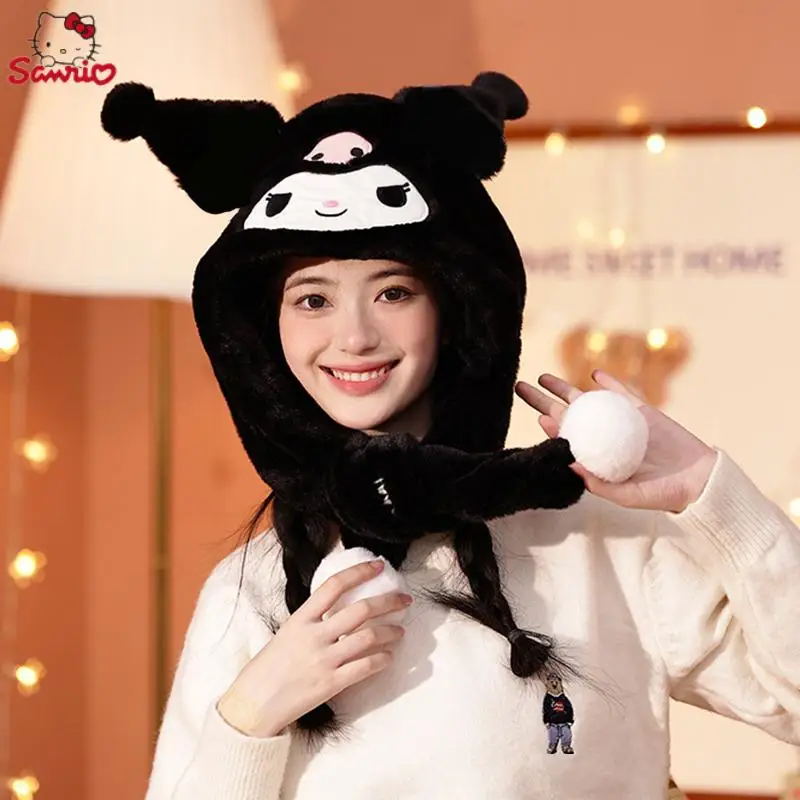 

Anime Cartoon Sanrios Plush Hello Kittys Kuromi Cinnamoroll My Melody Kawaii Cute Girls Winter Warm Plush Hat Children's Gifts