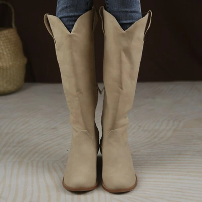 BLXQPYT Zapatos De Mujer Fashion Western Autumn Winter Platform Heels Zipper Cowboy Boots for Women Knee Boots Plus Size 48 407