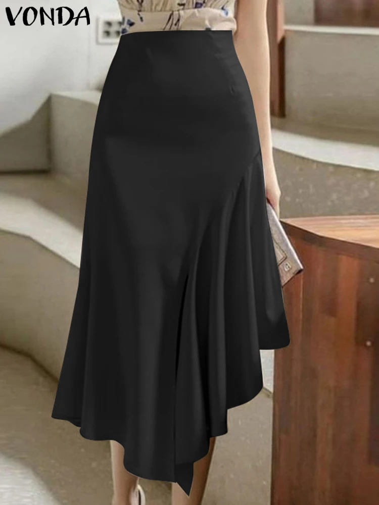 

Fashion Summer Long Skirt VONDA Elegant Asymmetrical Skirts 2023 High Waist Women Casual Solid Color Loose Ruffled Bottoms Femme