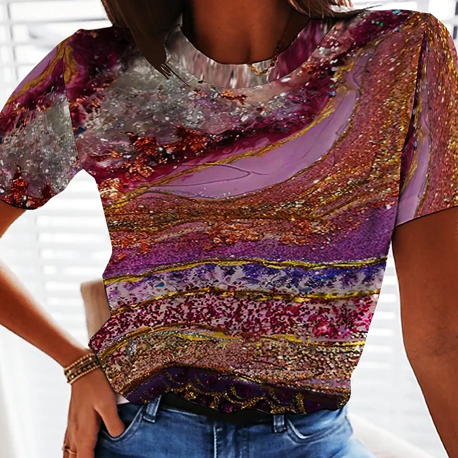 

2022 New Abstract Lrregular 3d Printing T-shirt Round Neck Short Sleeve Asymmetric Graphic T Shirt Women Hip Hop