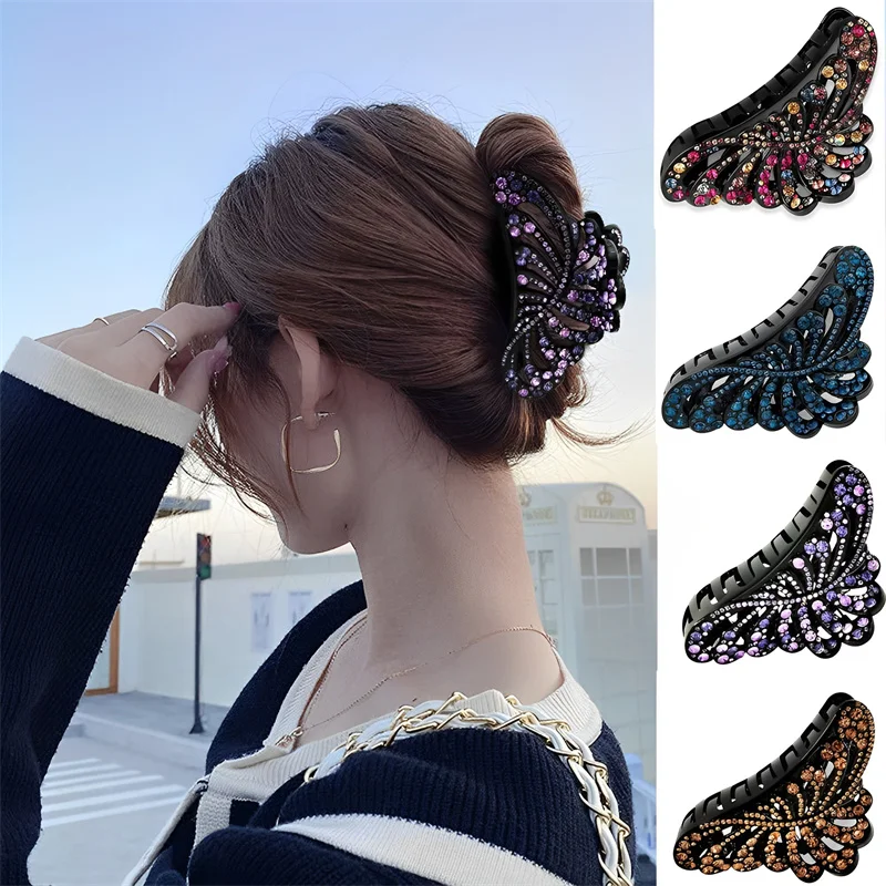 

Retro Rhinestones Hair Claw for Women Quality Thickened Plastic Crabs for Hair Flower Type Ponytail Holder Accessory Hair Clip