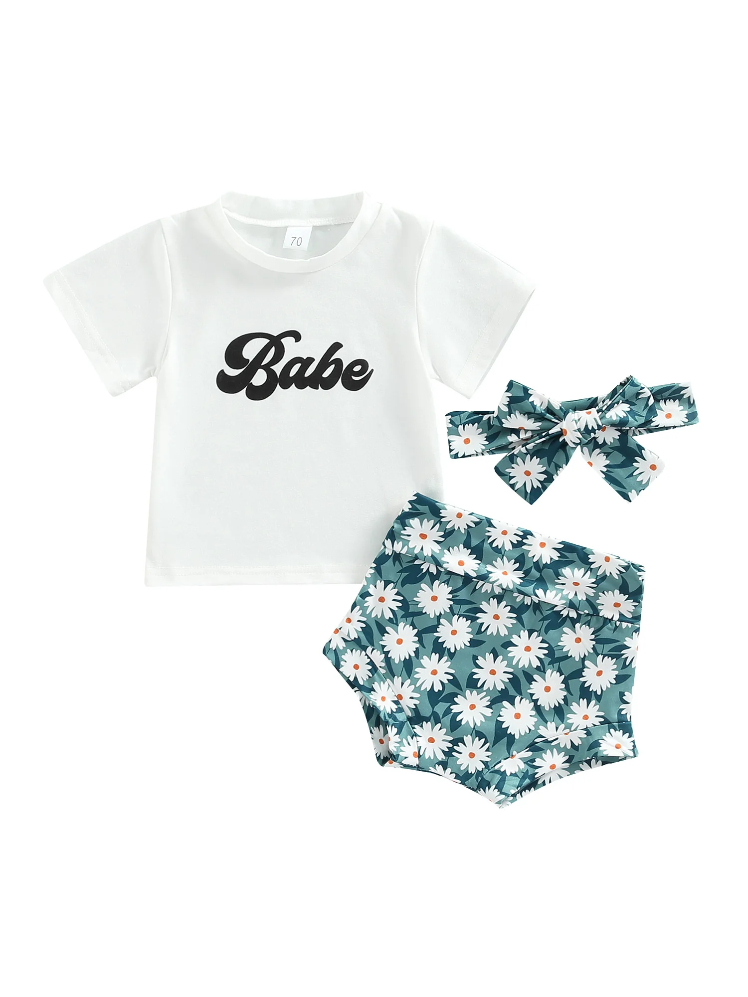 

Infant Baby Girls Summer Clothes Words T Shirt Top Shorts Floral Bloomer Headband 3Pcs Outfit Set