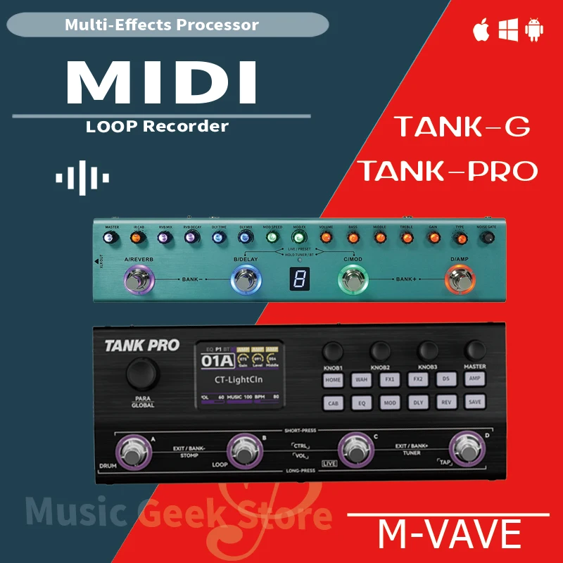 Фото M-VAVE TANK PRO 2026 НОВАЯ гитарная педаль эффектов TANK, последняя версия, мультиэффекты для гитары и баса, TANK-PRO, TANK-G №1