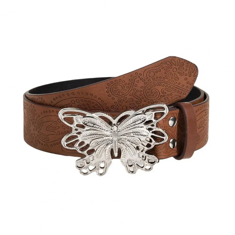 

Buckle Belt Unique Pattern Design Faux Leather Belt for Men Women Stylish Brown Textured Buckle for Use Trendy Everyday Belt