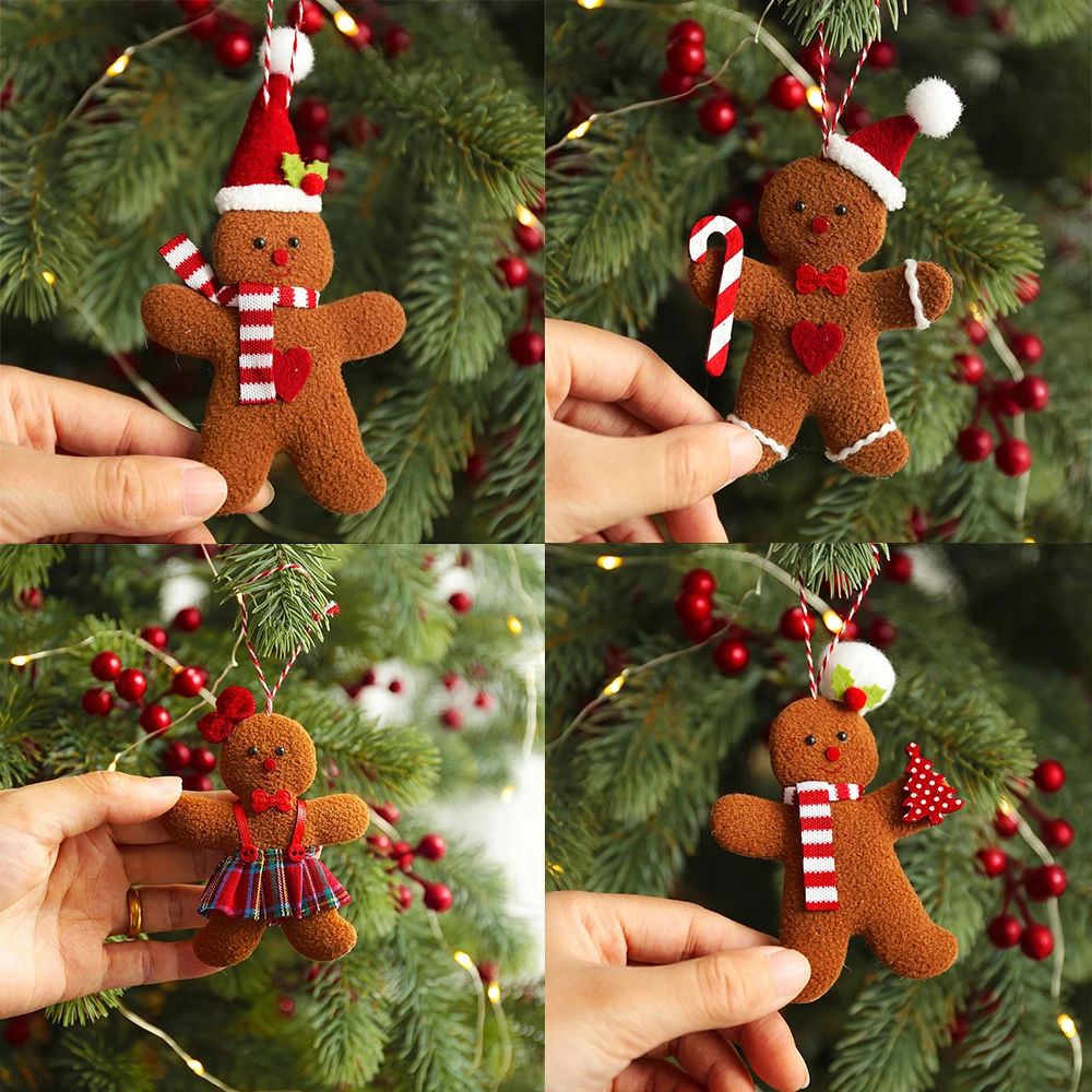 

Подвески на рождественскую елку, 3 шт., Рождественская пушистая Имбирная кукла, новогодний подарок для детей, подвесные украшения, рождестве...