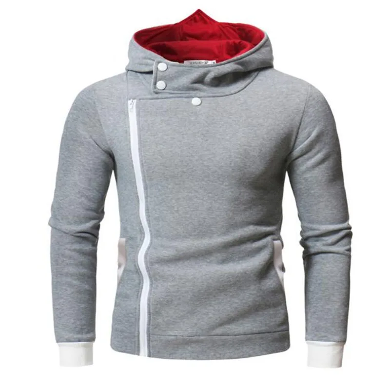 

2023HOT ZNG 2020 new Spring casual Hoodie Oblique Zipper Solid Color Hoodies Men Fashion size M-4XL