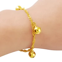 24k gold bracelet 2mm water wave hanging heart shaped pendant gold plated fashion bracelet for woman jewelry gift