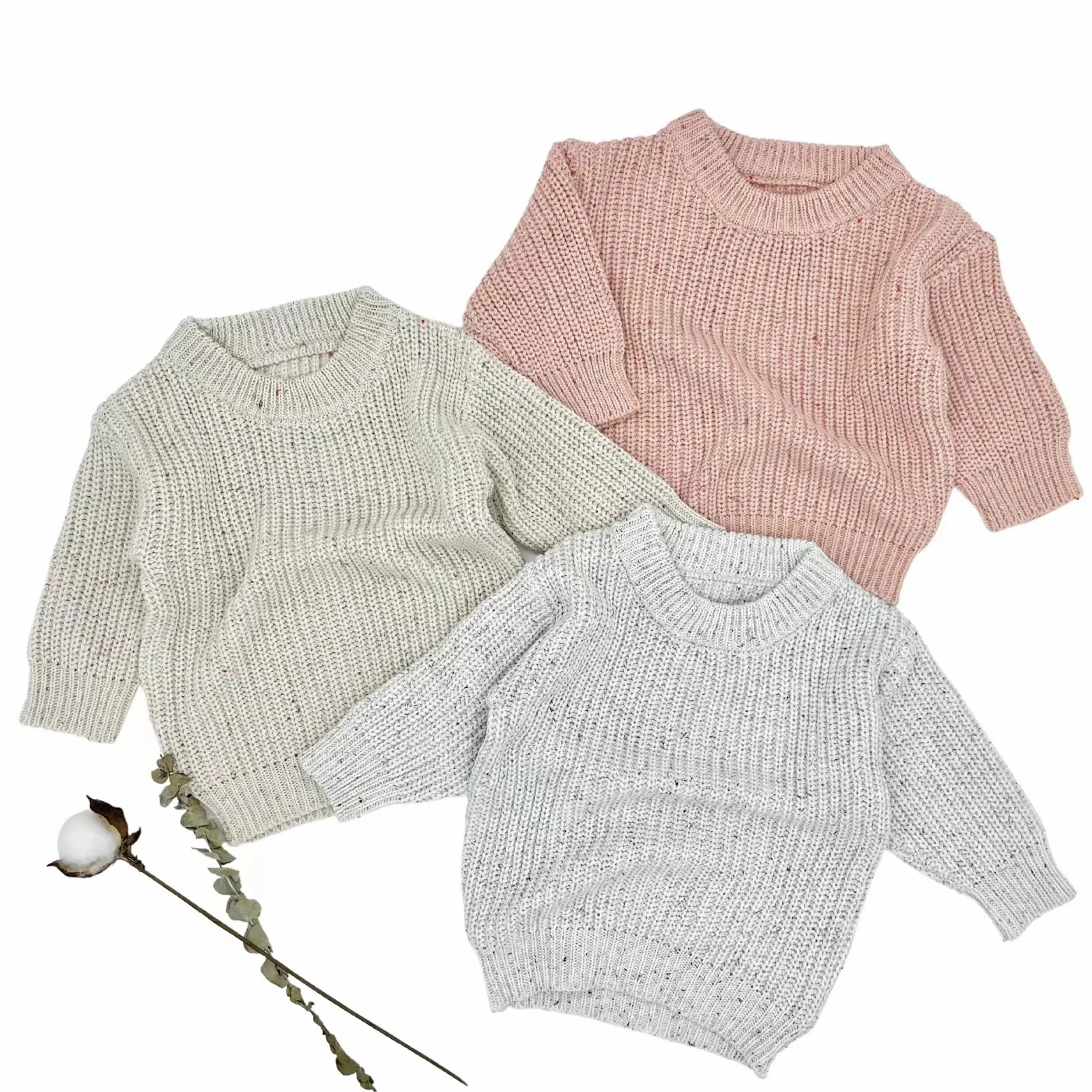 

Unisex Kids Natural Style Clothes 100%Cotton Oversized Chuky Sweater Casual Cable Sprinkles Knit Jumper