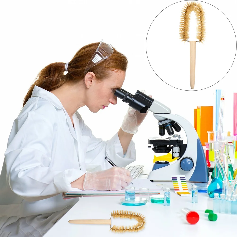 

5 Pcs Laboratory Beaker Brush Handled Bottle Tube Cleaning Brush Science Scientific Cleaning Wooden