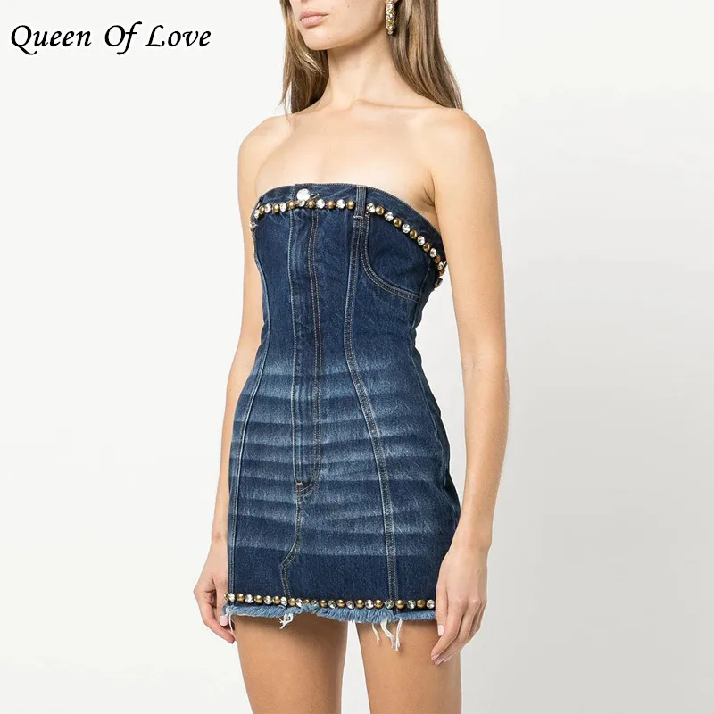 Женское джинсовое платье-мини без рукавов модельное платье из денима с