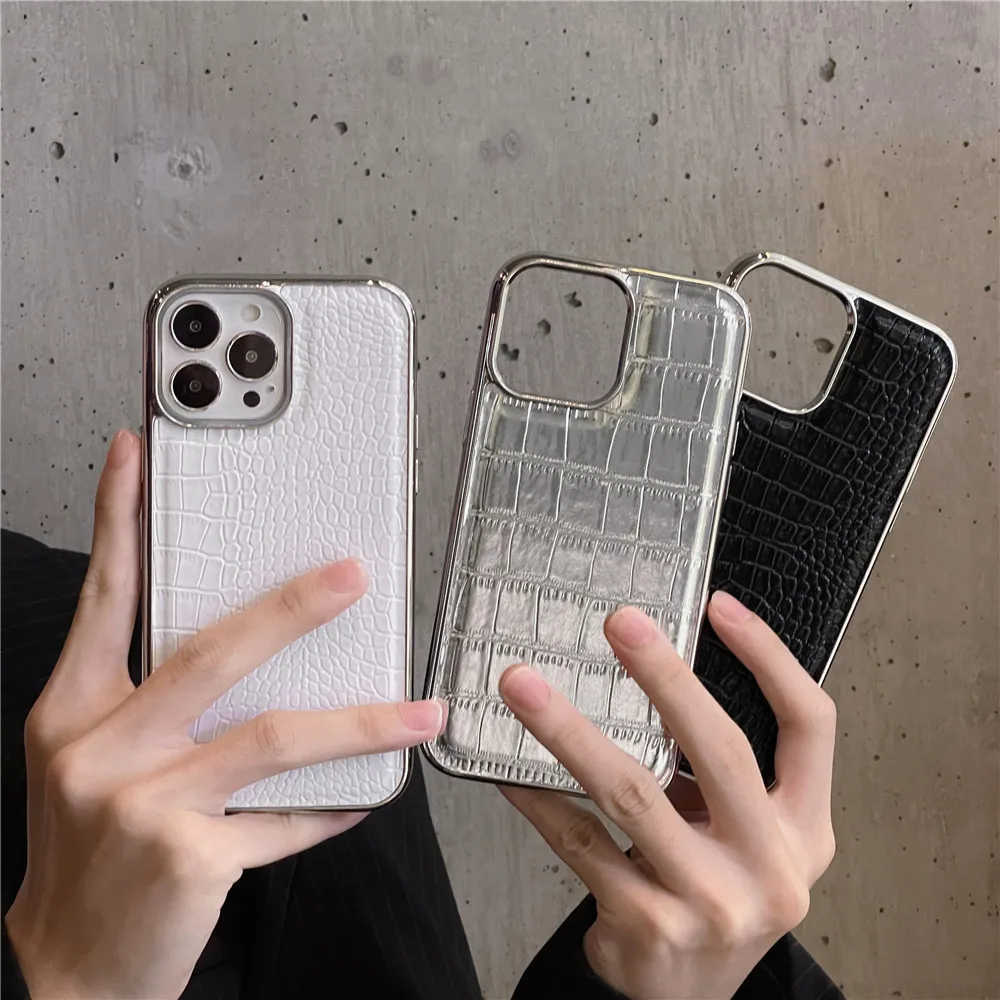 

Plating Edge Crocodile Pattern Phone Cover Case for iPhone 14 13 12 11 Pro Max 14 13 12 Plus