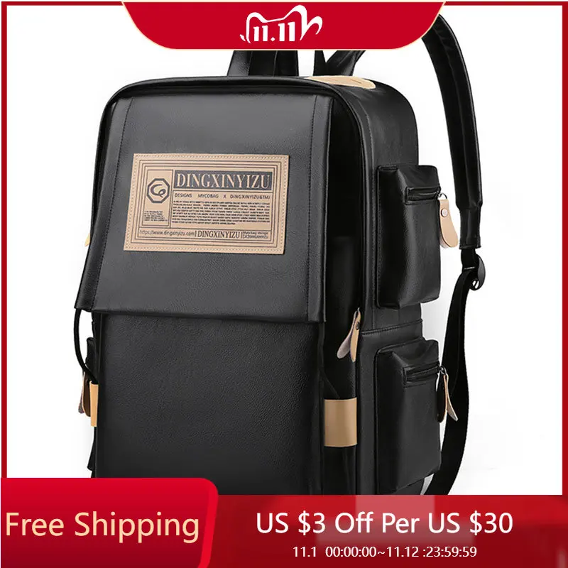 

Fashion Men Backpack Waterproof PU Leather Travel to School New Bag Man Large Capacity Teenager Male Mochila Laptop Backpacks