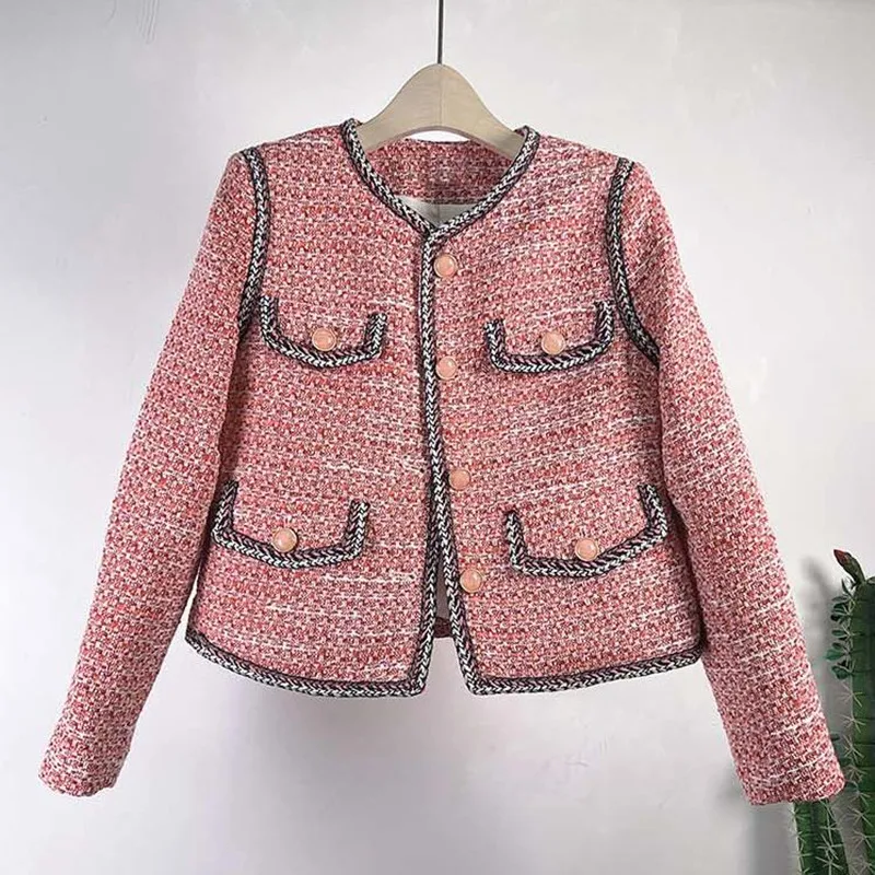 

Женское твидовое пальто, дизайнерское однобортное пальто с длинным рукавом, короткая верхняя одежда, осень-зима