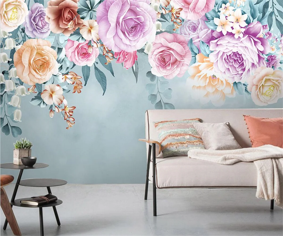 

Custom wallpaper 3d Nordic hand painted flowers wallpaper background wall living room bedroom hotel decoration painting