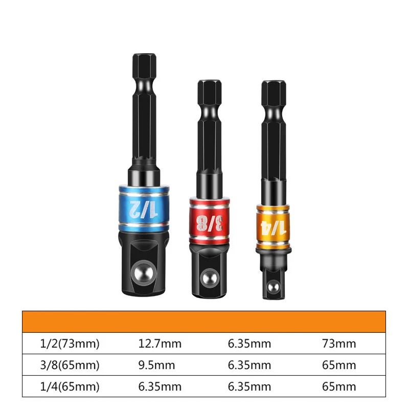 Адаптер для торцевых ключей Impact Grade CR-V 1/4 дюйма 3/8 дюйма 1/2 дюйма с шестигранным хвостовиком, квадратные головки для электрической дрели, набор бит, отвертка, ключ, удлинитель втулки