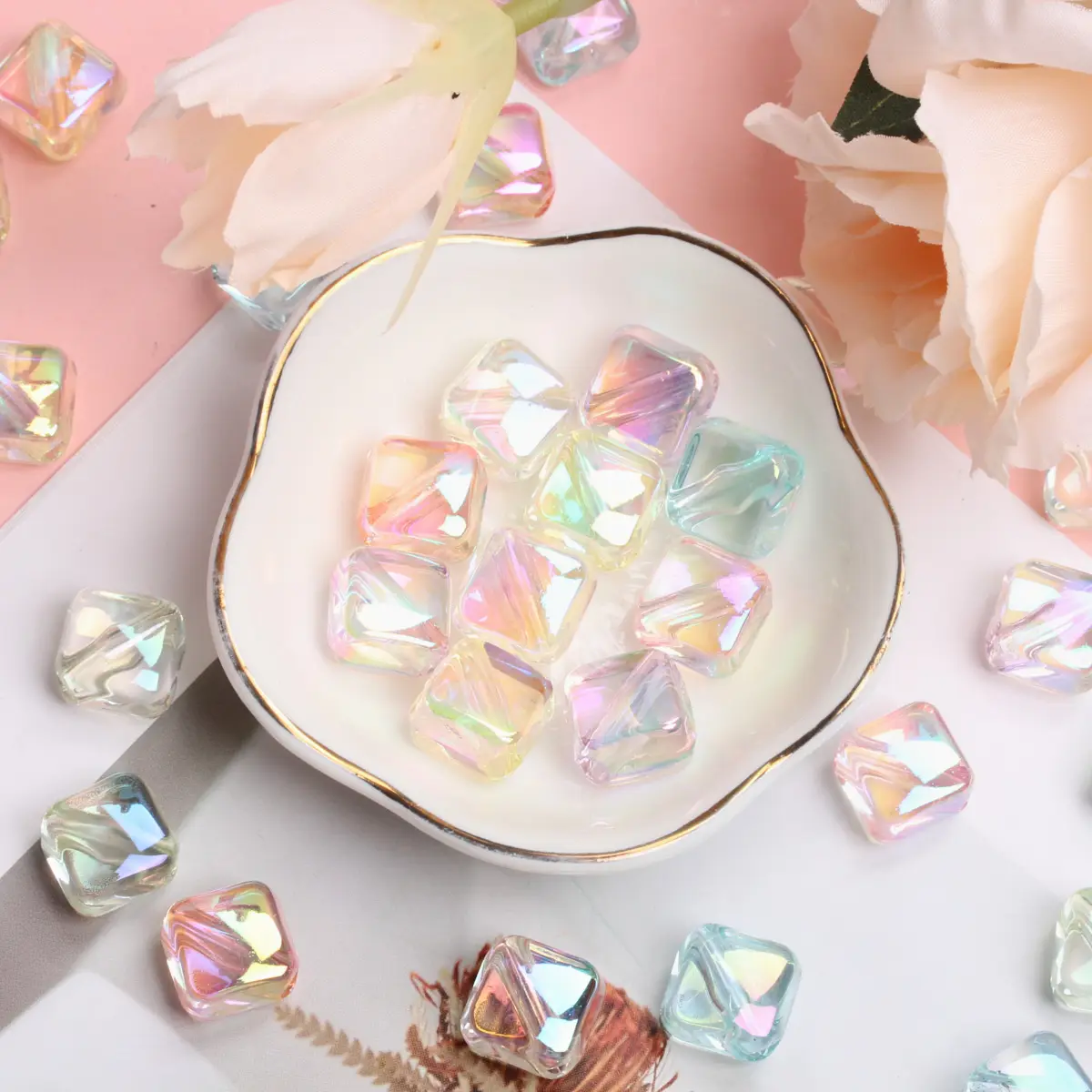 10 шт./упаковка акриловые прозрачные Квадратные бусины с диагональным отверстием