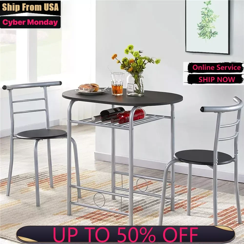 

Набор круглых столовых приборов из 3 предметов, стеллаж для хранения, черный стол и стулья