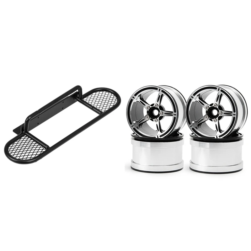 

1Pcs Metal Front Anti-Collision Bumper & 4Pcs 2.2 Inch Metal Beadlock Wheel Rims Silver For Rc Car Trx4 Scx10