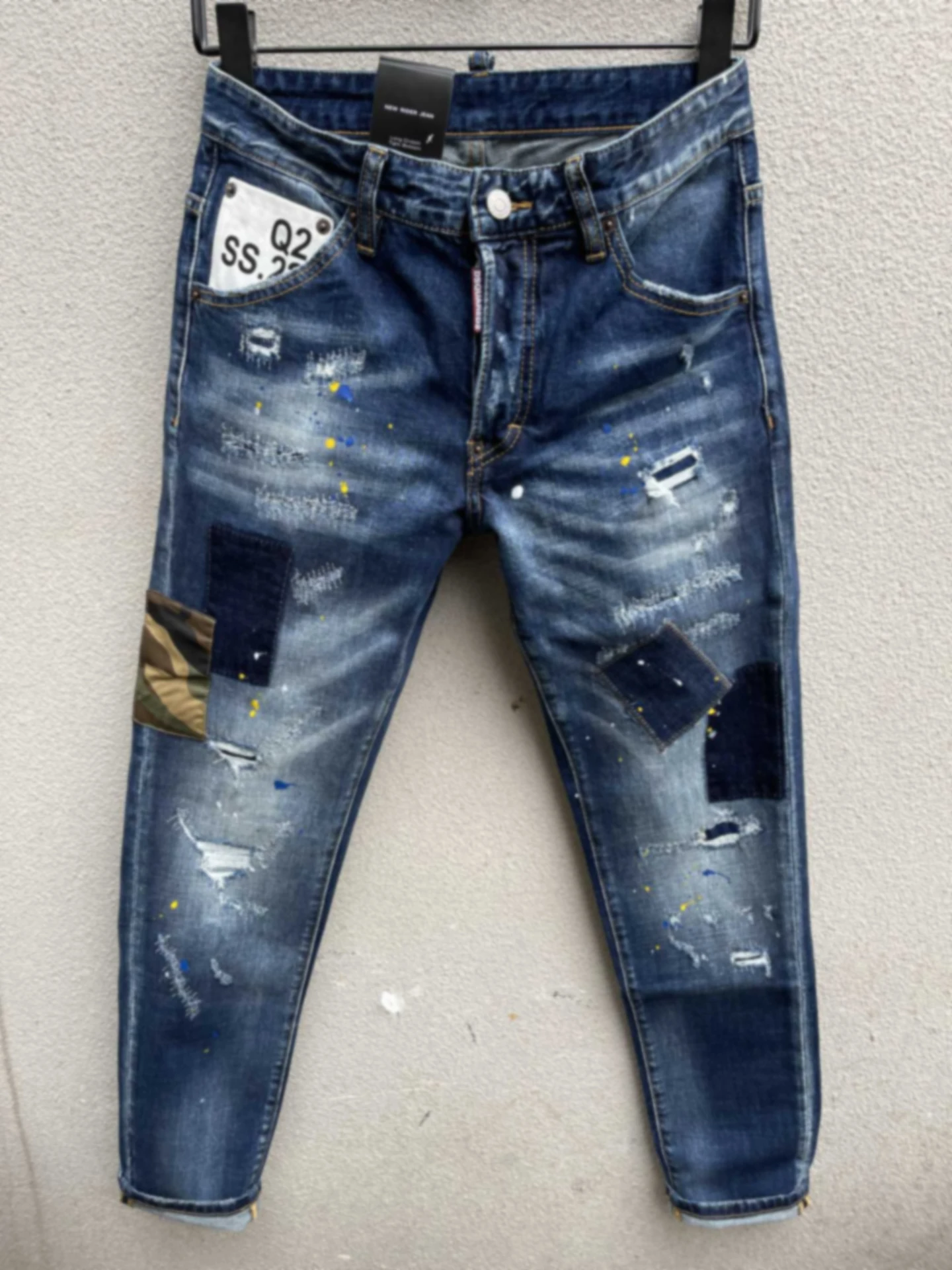 

2023 spring denim trousers men's d2 jeans washed dark blue three-dimensional cutting slim feet slightly elastic damp wear