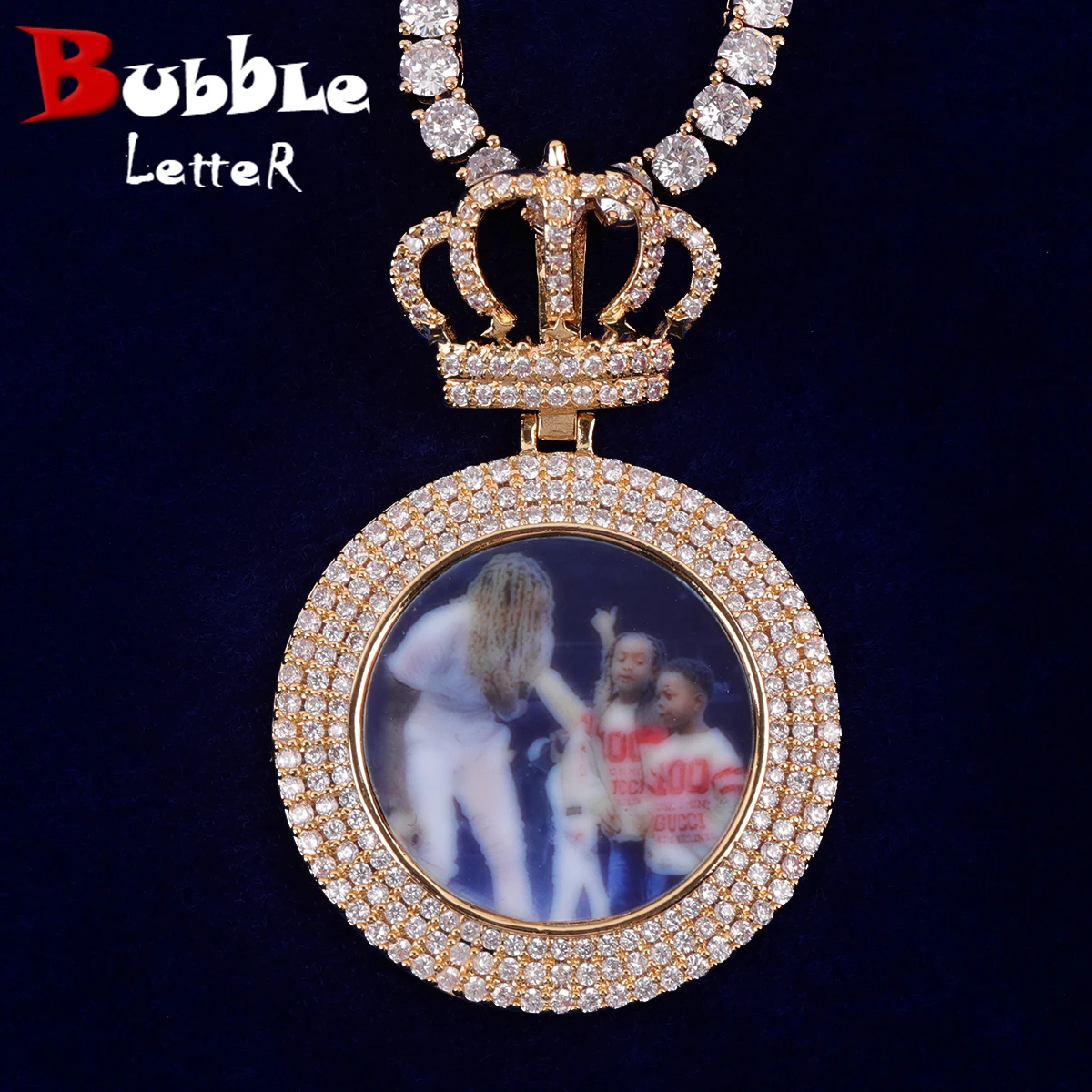 Bubble Letter Sublimation Blank Photo Projection Pendant Iced Out Customized Picture Necklace for Women Hip Hop Jewelry
