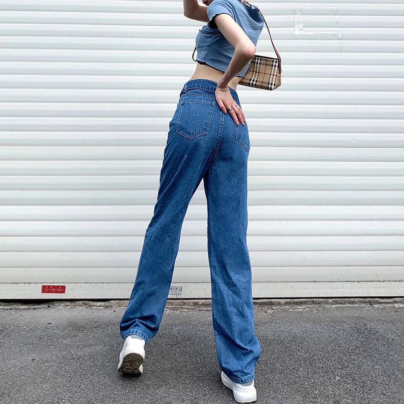 2021 Summer New Casual Fashion Women New Denim Pants Baggy Jeans Clothing Mom Fit Straight Flared Loose Jean with Belt Female