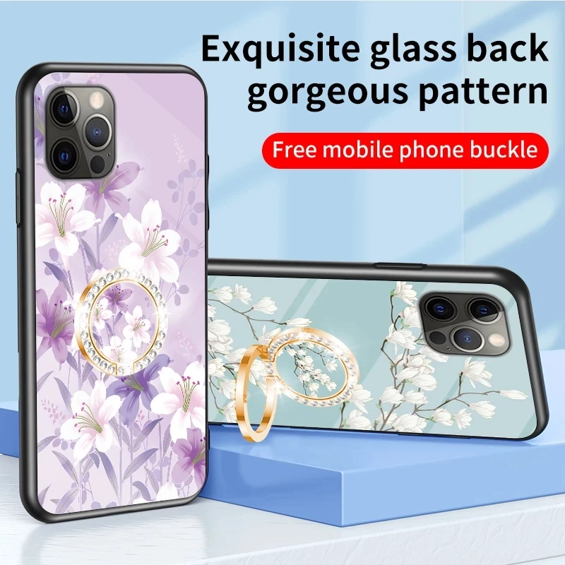 

Phone Case For iPhone 14Pro 14Max 13Promax 13mini 12mini 12Pro Tempered Glass Coque For XSMAX XR 7P 8P 7G 8G With Magnetic Ring