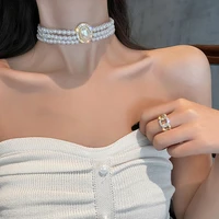 vintage elegant luxury three layer choker pearl necklace for women trend crystal necklaces wedding vintage gifts party jewelry