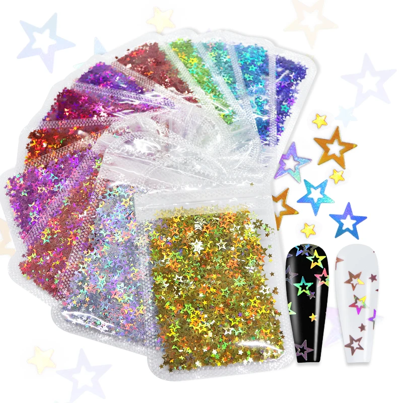 

Laser Hollow-Out Star Nail Sequin Holographic Gold Silver 3D Glitter Flakes DIY Nail Art Decoration Accessories Charms Manicure