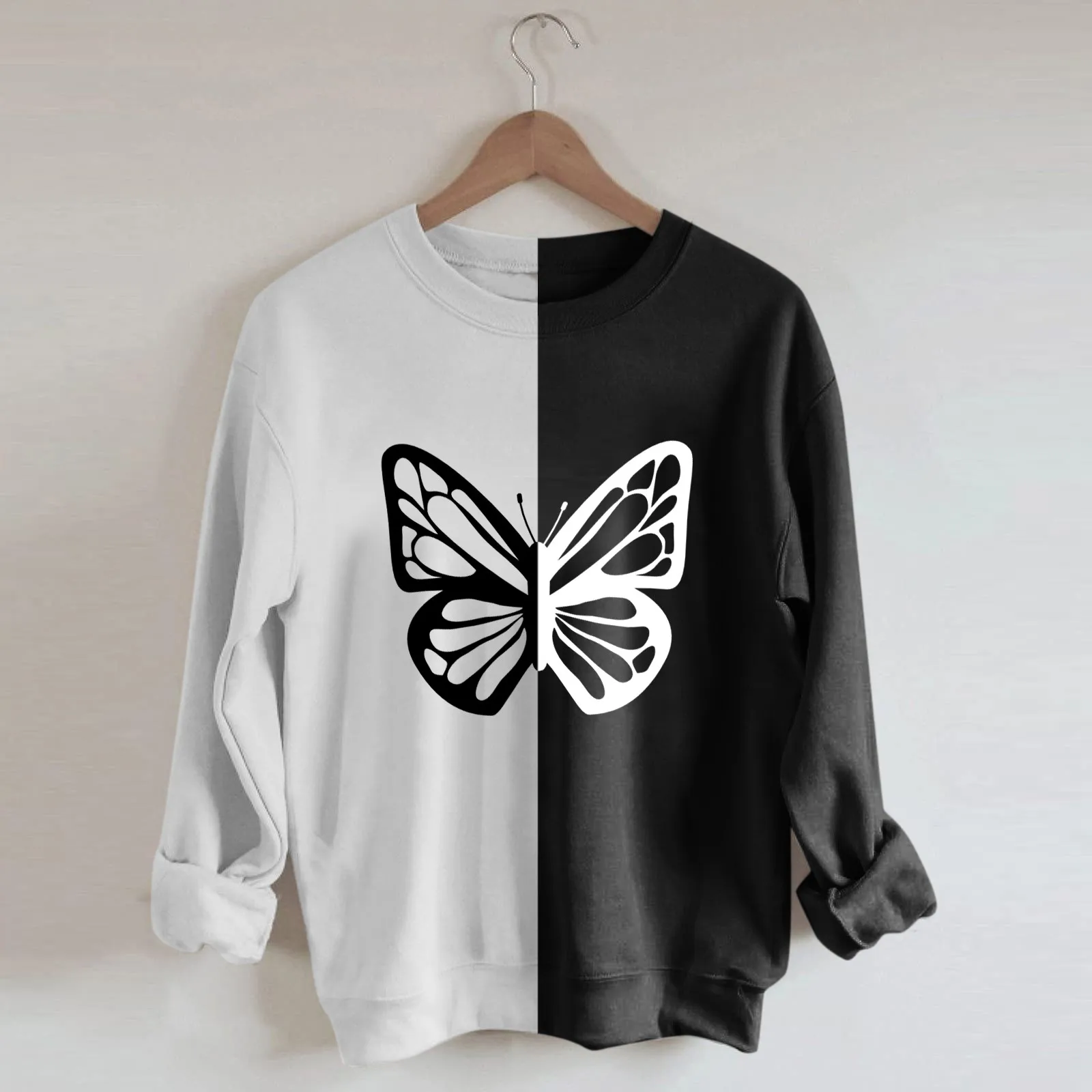 

Women's Loose O-Neck Color-Blocking Print Long Sleeves Shirts Blouses Tops Womens Zip up Snap Hoodie