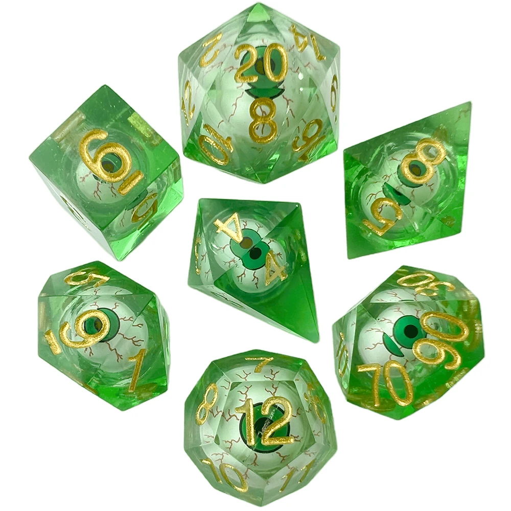 Sharp Edges Polyhedral Eyeball Dice Set 7pcs with Leather Bag, for Table Games Role Playing Game