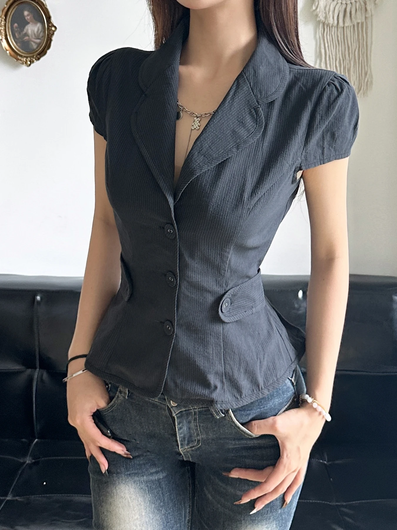 Женская Облегающая Полосатая Блузка Rockmoer Y2K Элегантный Индивидуальный Топ С