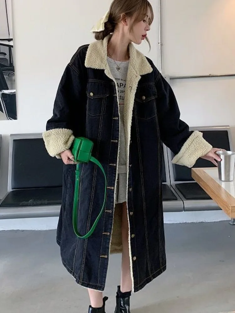 

Winter Women Denim Jacket Thick Plus Fleece Cotton Coat Female Single Breasted Warm Outwear 2022 Fashion Lamb Wool Denim Jackets