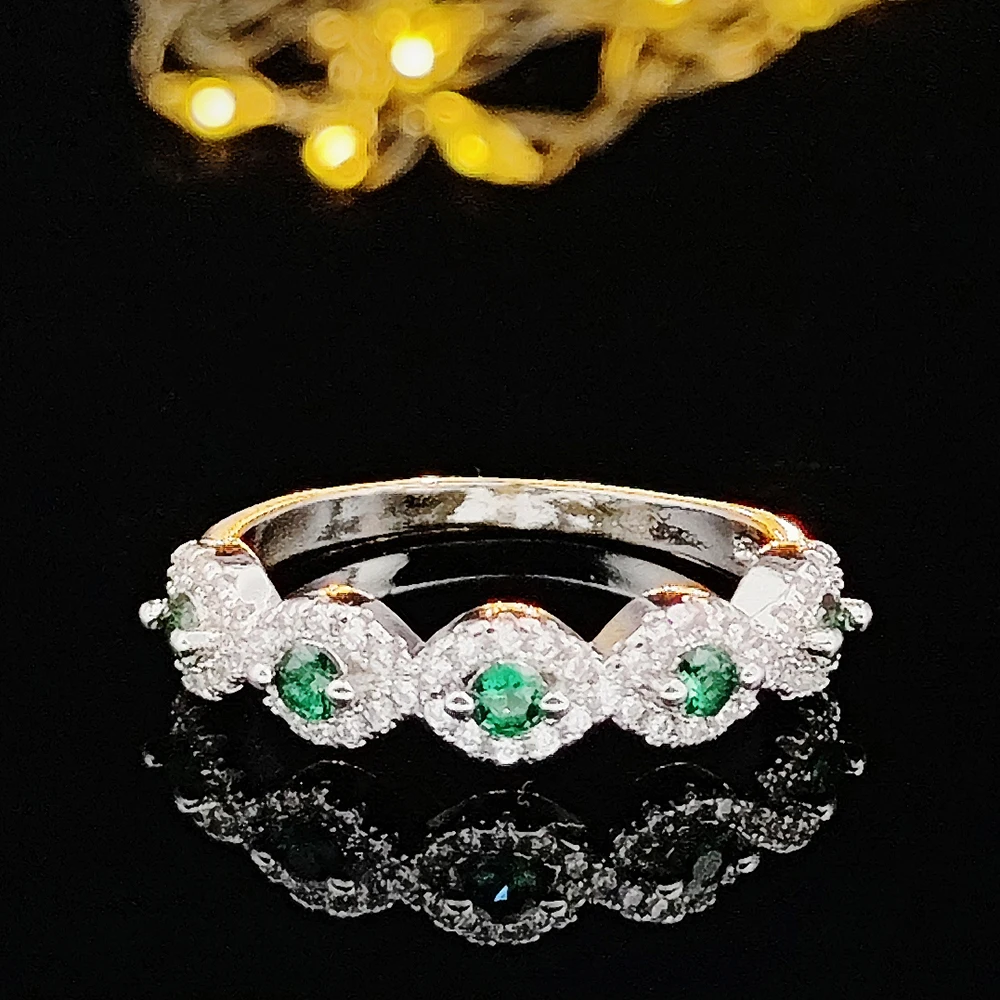 

silver color aesthetic green zircon eternity wedding band Rings for Women female anniversary gift Christmas brand R6318