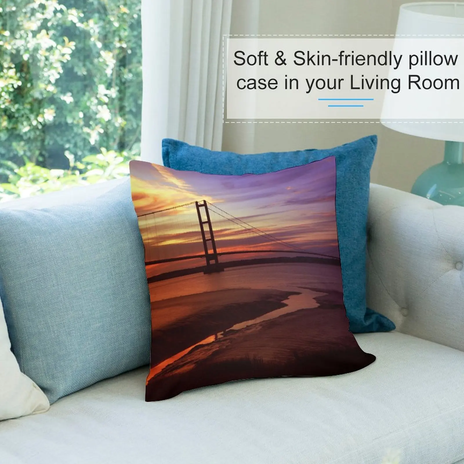 Силуэт огненного заката: Humber подвесной мост декоративная подушка Рождественская