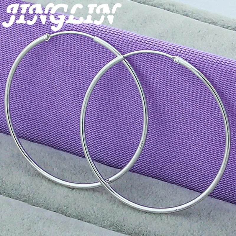 

JINGLIN 925 Sterling Silver Smooth 35mm/50mm Big Circle Hoop Earrings For Women Wedding Engagement Party Jewelry