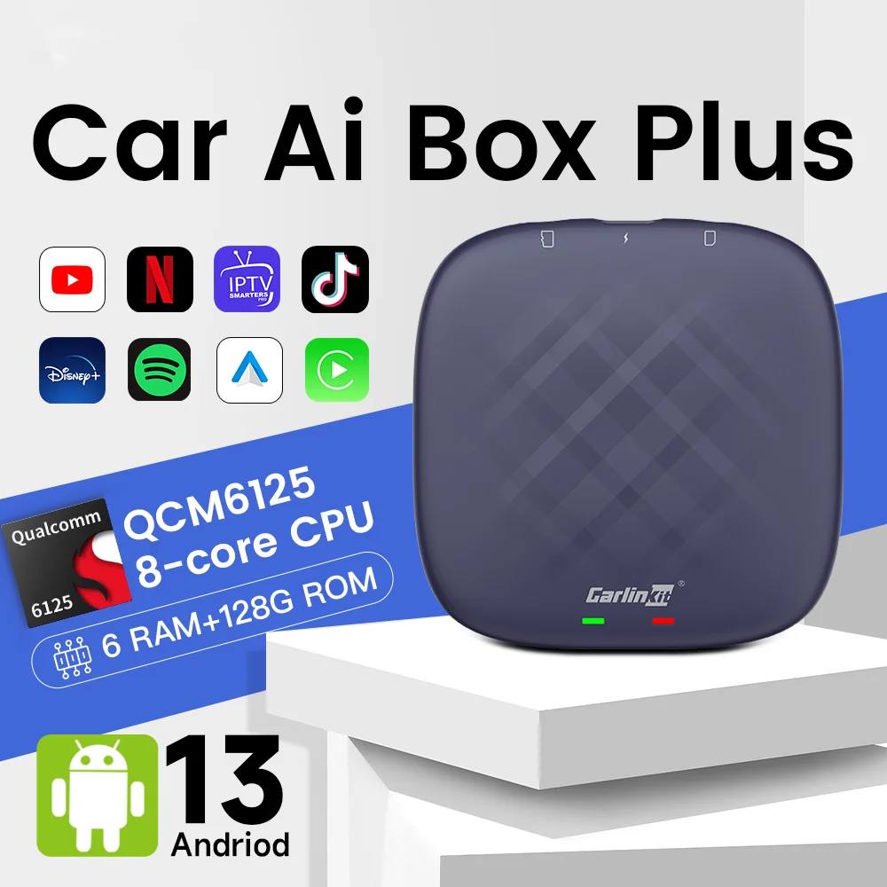 Carlinkit AI Box CarPlay Android 13 TV Встроенные видеоприложения Waze Wireless Auto Smart 6 + 128G для