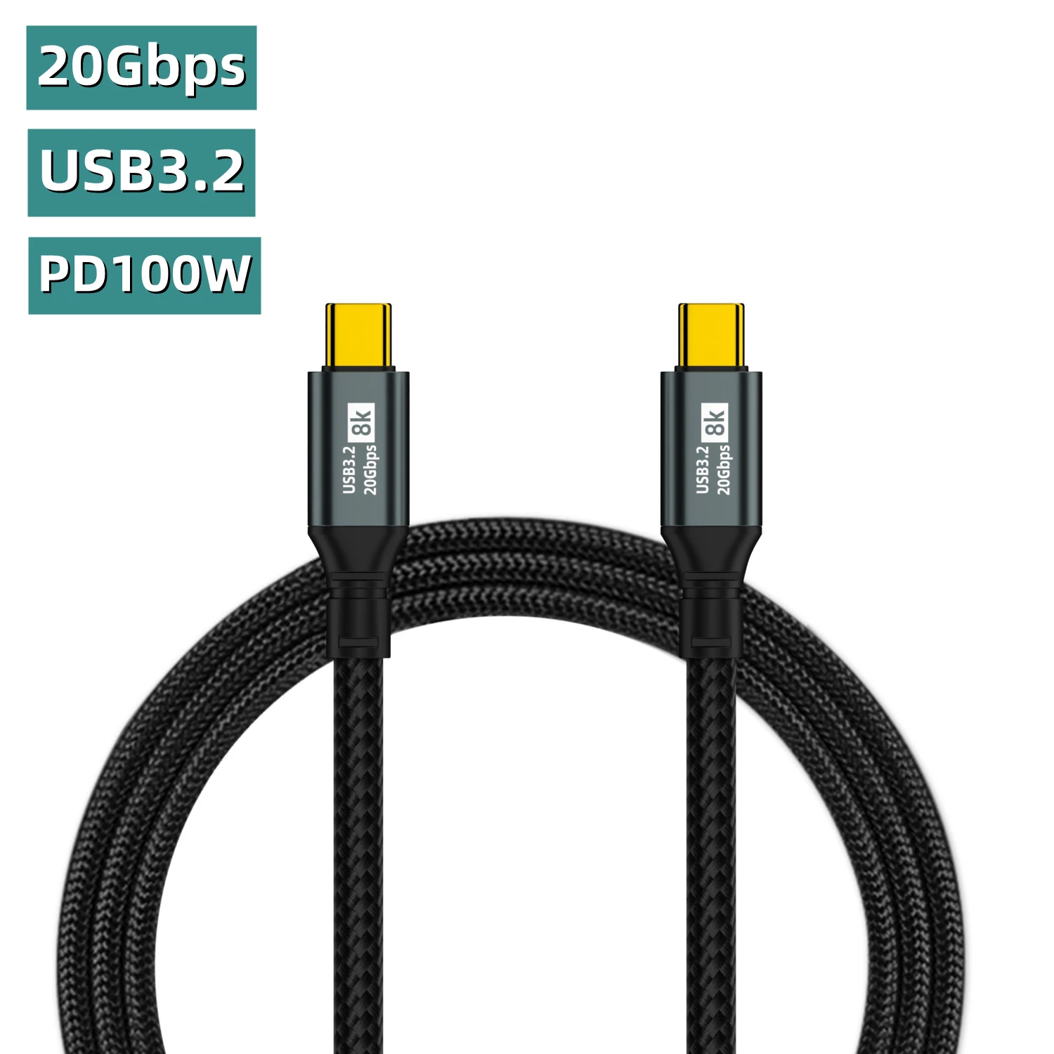 

USB C 3.2 20Gbps Type-C Data Cable 8K Video Sync 5A 100W PD QC Fast Charging Cord for Phone 15 Series Tablet Laptop Docking
