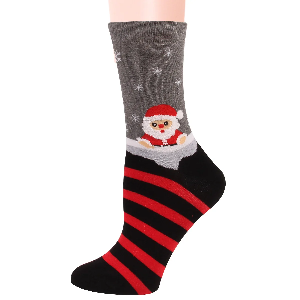 New Christmas Women's Socks Striped Jacquard Santa Claus Women's Mid-tube Cotton Socks 12 Pairs