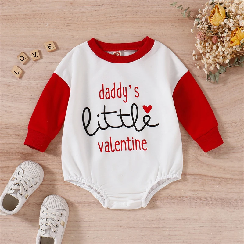 

Infant Baby Girls Boys Valentine's Day Bodysuit Long Sleeve Crew Neck Letters Print Spring Autumn Bodysuit for 0-18 Months