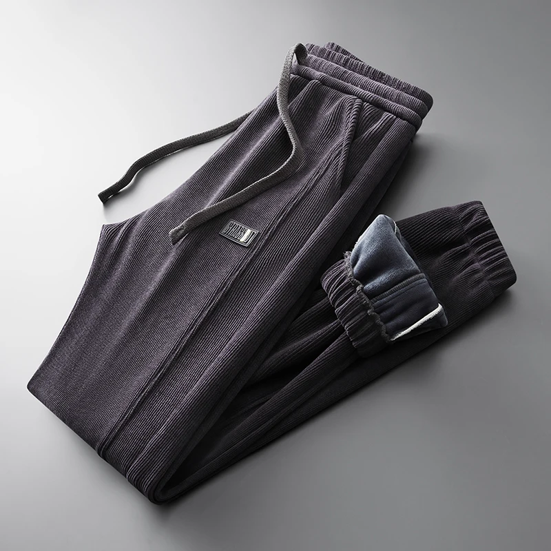 Утолщенные мужские повседневные брюки флисовые зимние новые однотонные