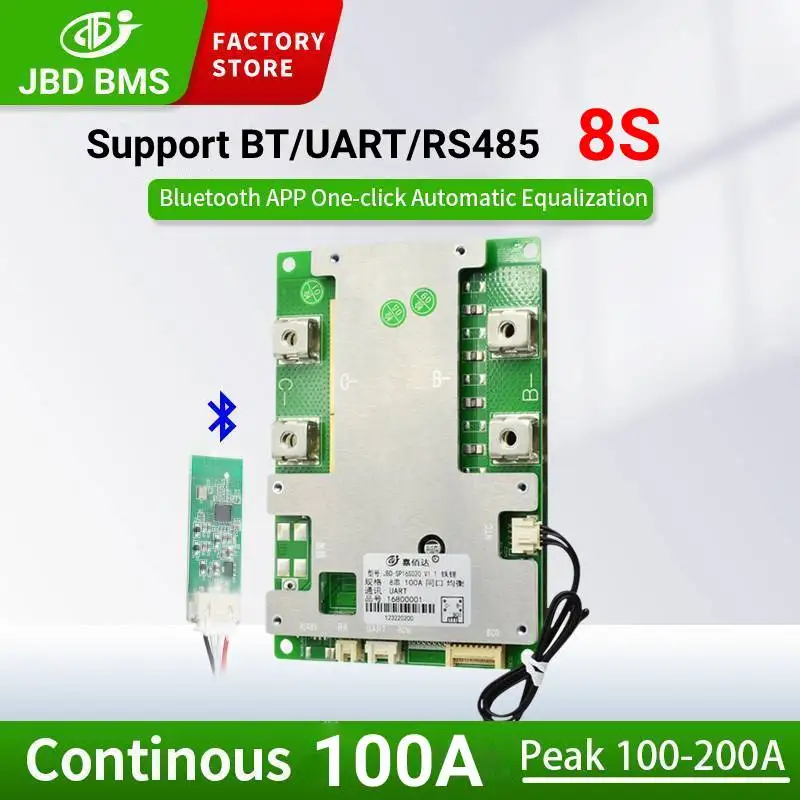 

JBD 8S 24V BMS Lifepo4 100A Smart Bms Balance PCB Circuit Board Lifepo4 Lithium Battery with Bt Uart RS485 Function