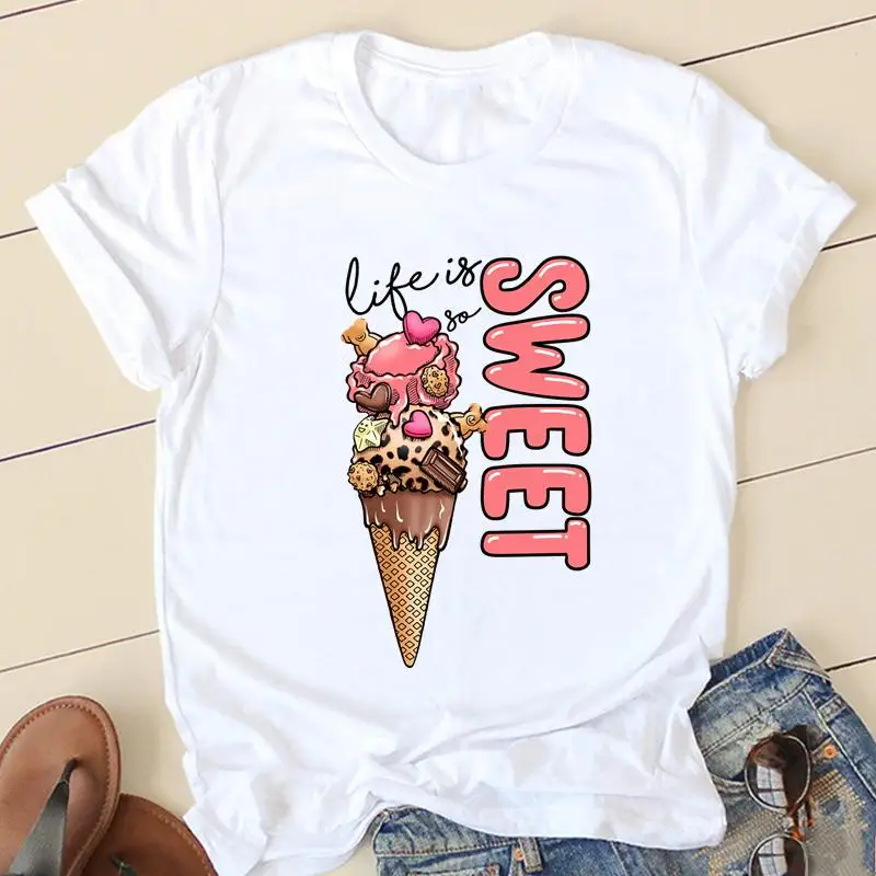 

Women Ice Cream Love 90s Cute T-shirts Short Sleeve Ladies Fashion Casual Clothing Summer Clothes Female Tee Graphic Tshirt