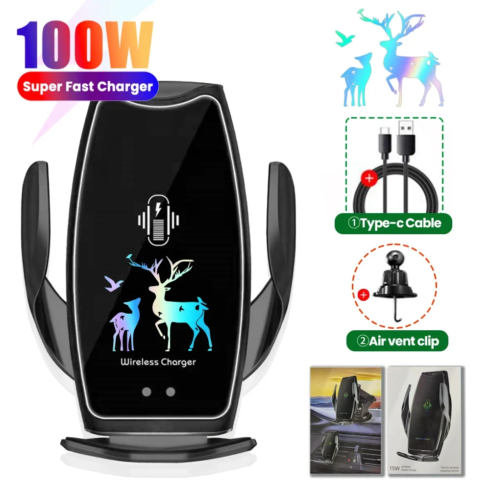 

Беспроводное зарядное устройство PSDA 3D 100 Вт, автомобильная подставка для вентиляционного отверстия, держатель для телефона, быстрая зарядка для Samsung S22, iPhone 14 Pro Max