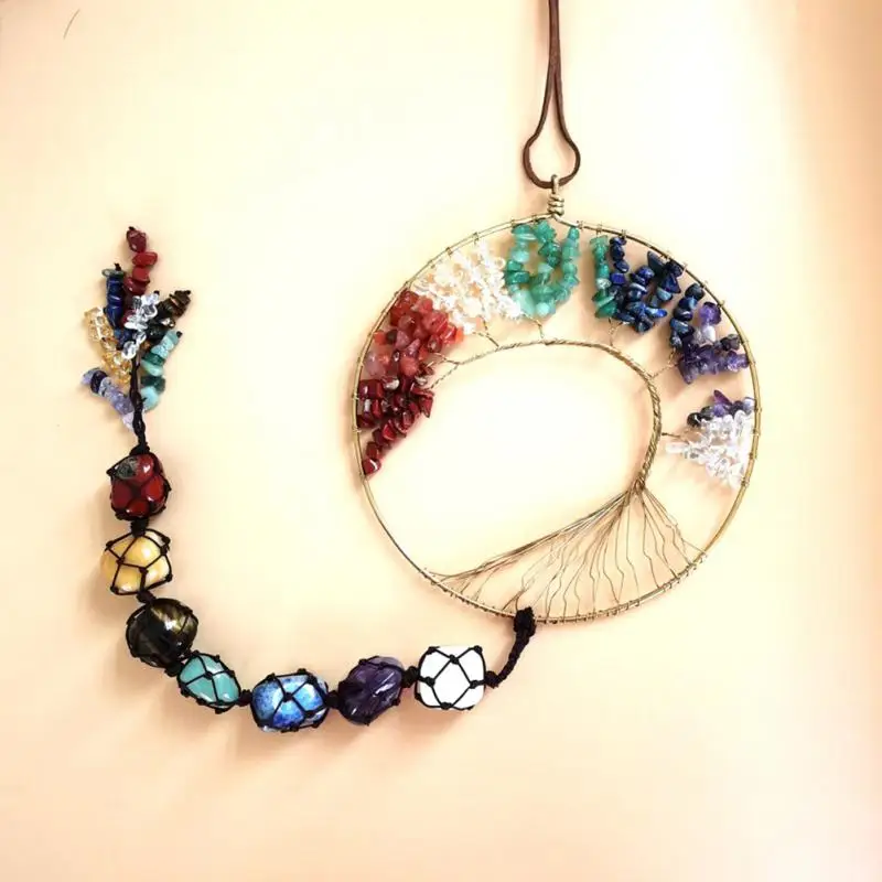 

7 Chakra Crystal Dream Catching Net Wall Hanging Curtain Dreamcatcher Beautiful Creative Agate Woven Pendant Home Decoration