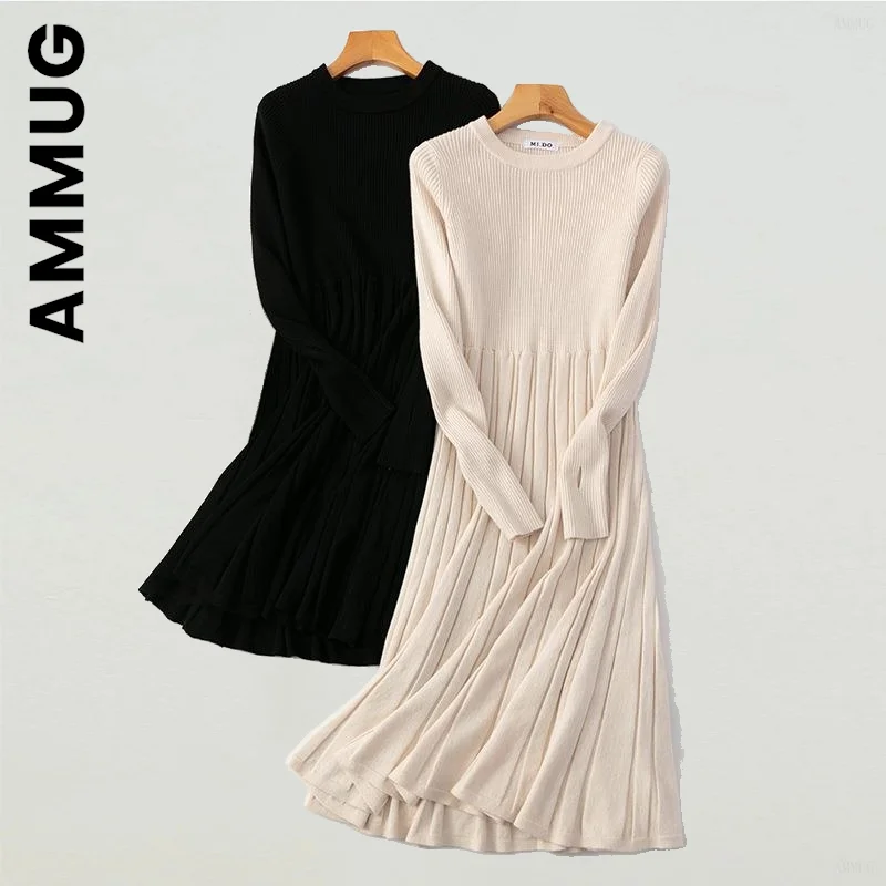

Ammug Dress New Women Harajuku Ribbed Thick Pullover Party Dresses Leisure Lazy Robe Vocation Style All-Match Vestidos Clothing