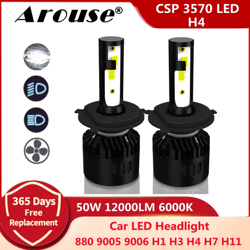 

2PCS H4 Hi Lo Beam H7 Led Canbus H11 Headlights 50W 12000LM 6000K Car LED Headlight Bulbs 12v CSP H1 Led Car Light Headlamp P2B