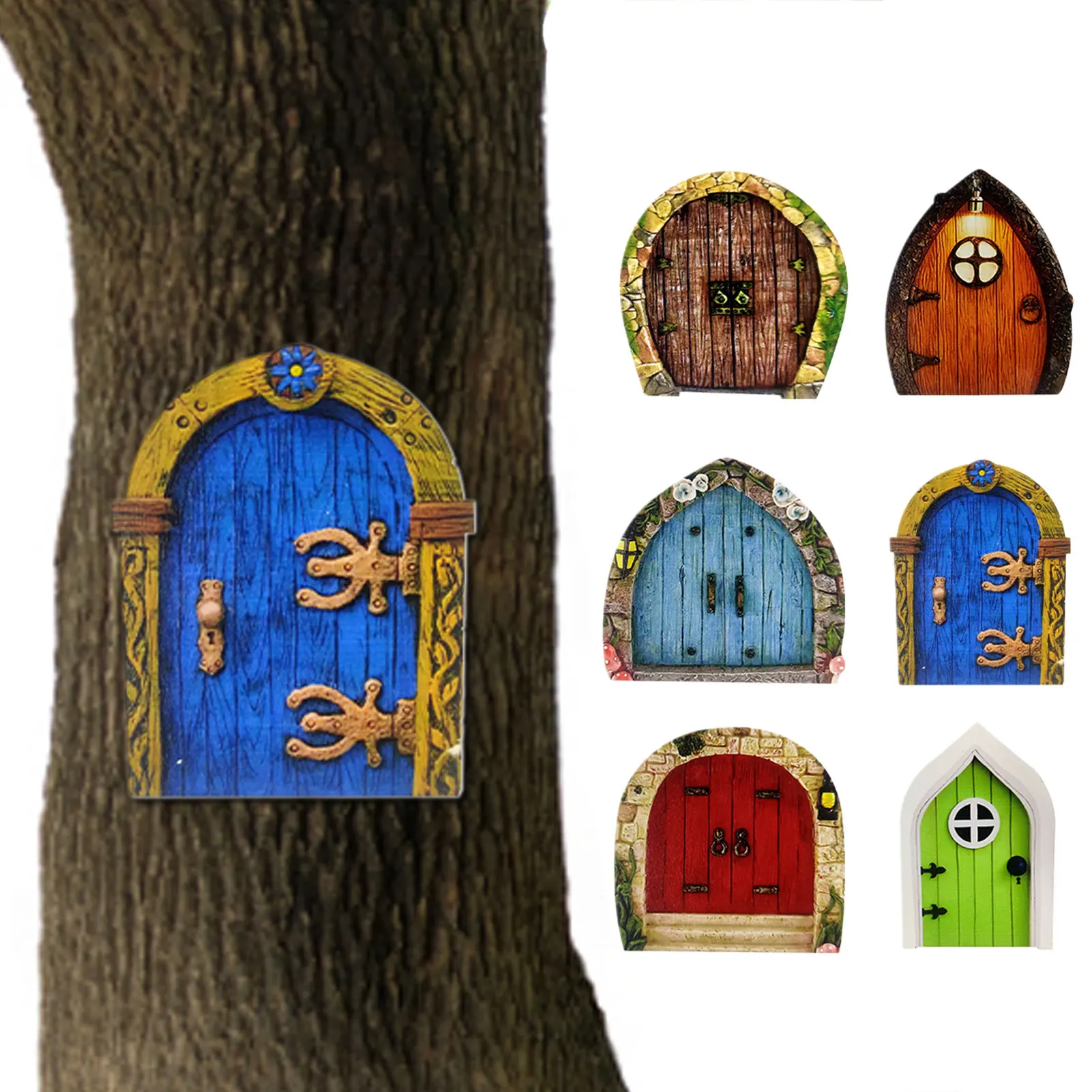 

6PCS Fairy Door Kit Miniature Fairy Doors Hobbit Door Fairy Doors For Trees Outdoor Mini Fairy Garden Door Great Gift