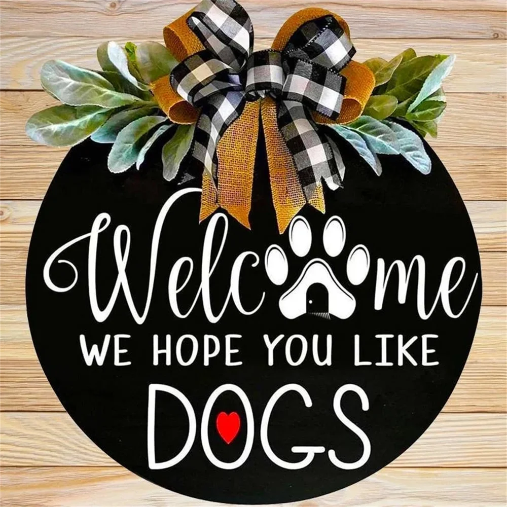 

welcome Door plate Wooden Door Hanging Ornament Round Pendant Artificial Flower Garland Hello Door Decor Sign Home DIY Decoratio