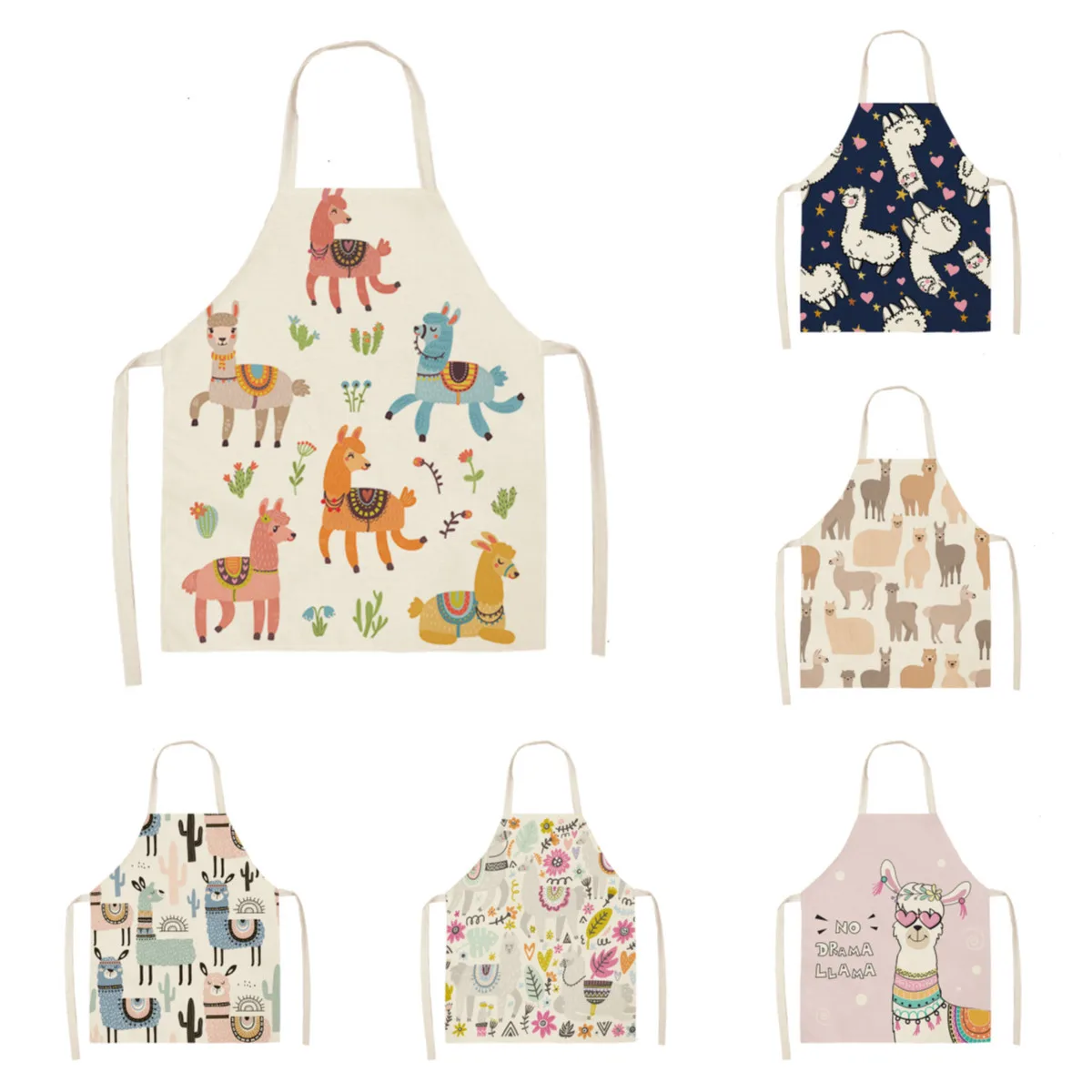 

Альпака, лама, кактус, печатная планка 55x68 см, хлопчатобумажные льняные кухонные женские нагрудники, домашние нагрудники для готовки, выпечк...