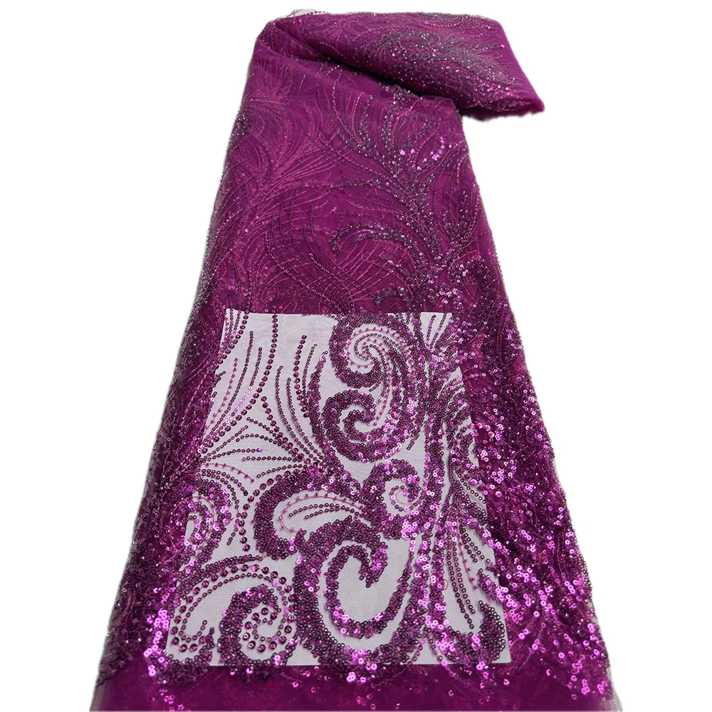 Африканская бисерная Кружевная Ткань 5 ярдов 2024 высококачественные блестки